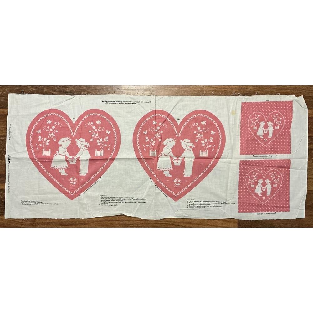 Vtg VIP Cranston Print Works Fabric Panel PINK LITTLE SWEETHEARTS Cut & Sew